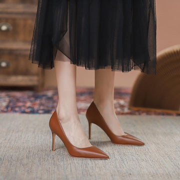 Tikicup Solid Khaki Brown Matte Women Pointed Toe Stiletto High Heels Slip On OL Dress Shoes Elegant Ladies Formal Pumps