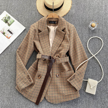 Polyester breasted Plaid Blazer