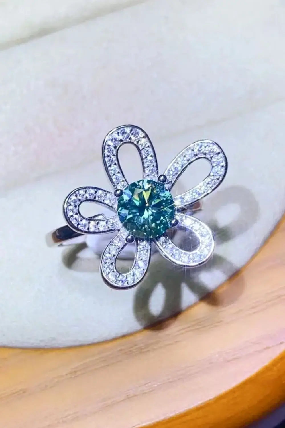 1 Carat Moissanite Flower Shape Open Ring - Razmas Shop