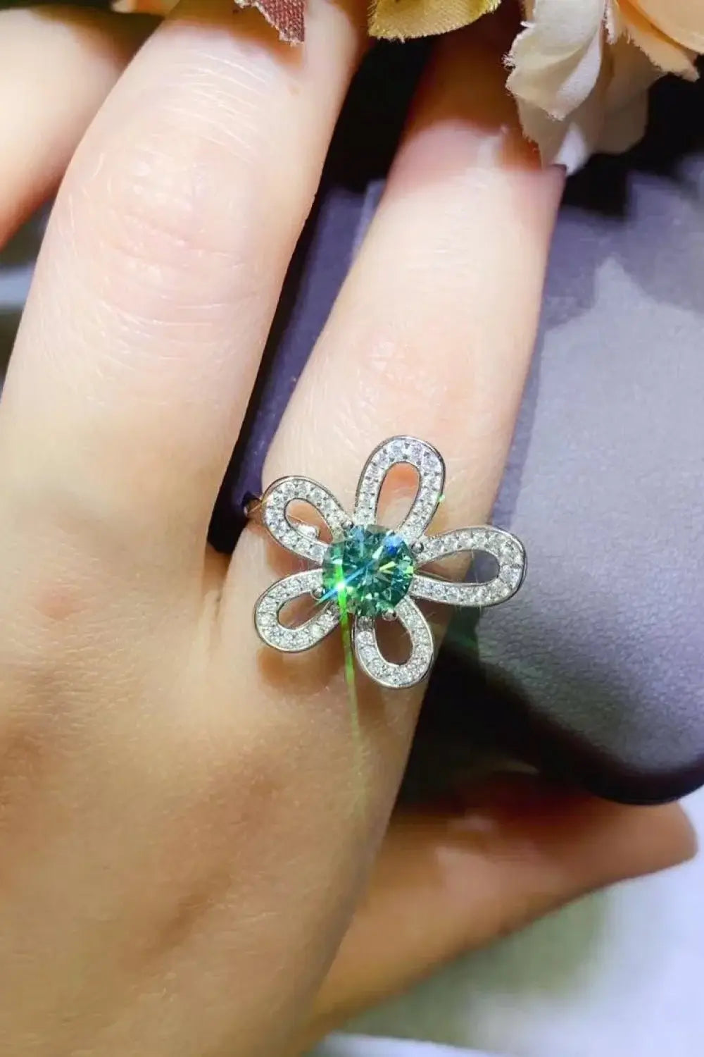 1 Carat Moissanite Flower Shape Open Ring - Razmas Shop
