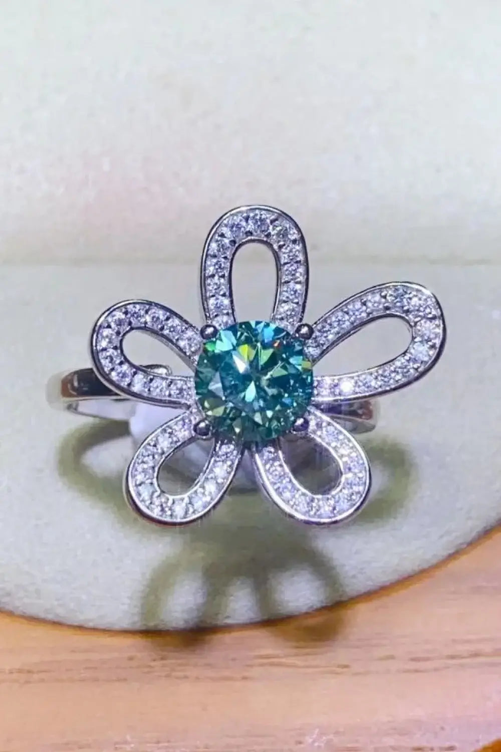 1 Carat Moissanite Flower Shape Open Ring - Razmas Shop