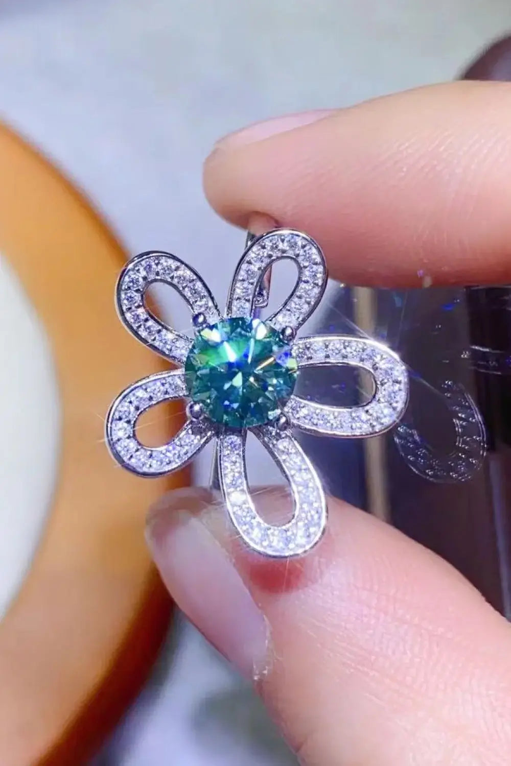 1 Carat Moissanite Flower Shape Open Ring - Razmas Shop