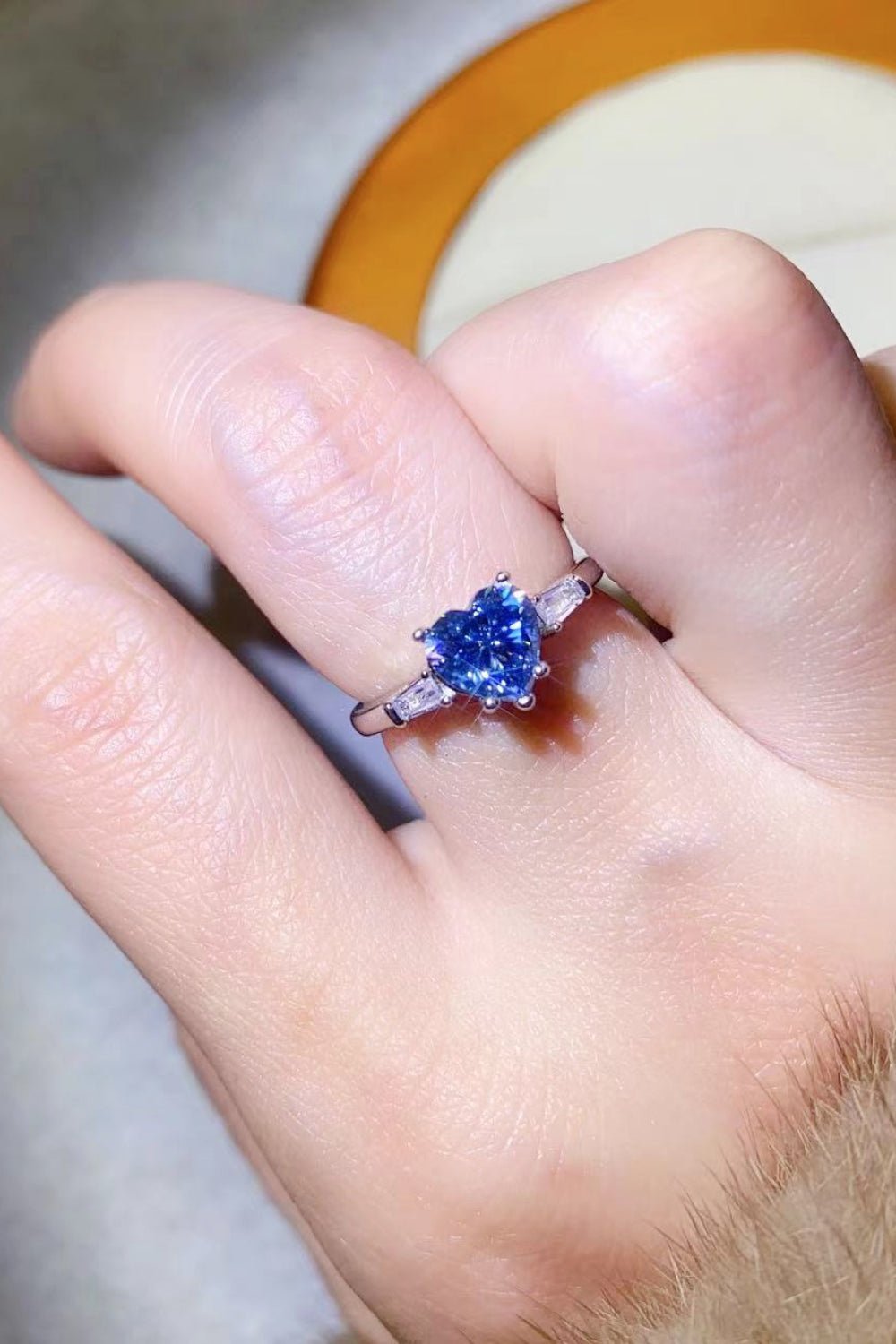 1 Carat Moissanite Heart-Shaped Platinum-Plated Ring in Blue - Razmas Shop