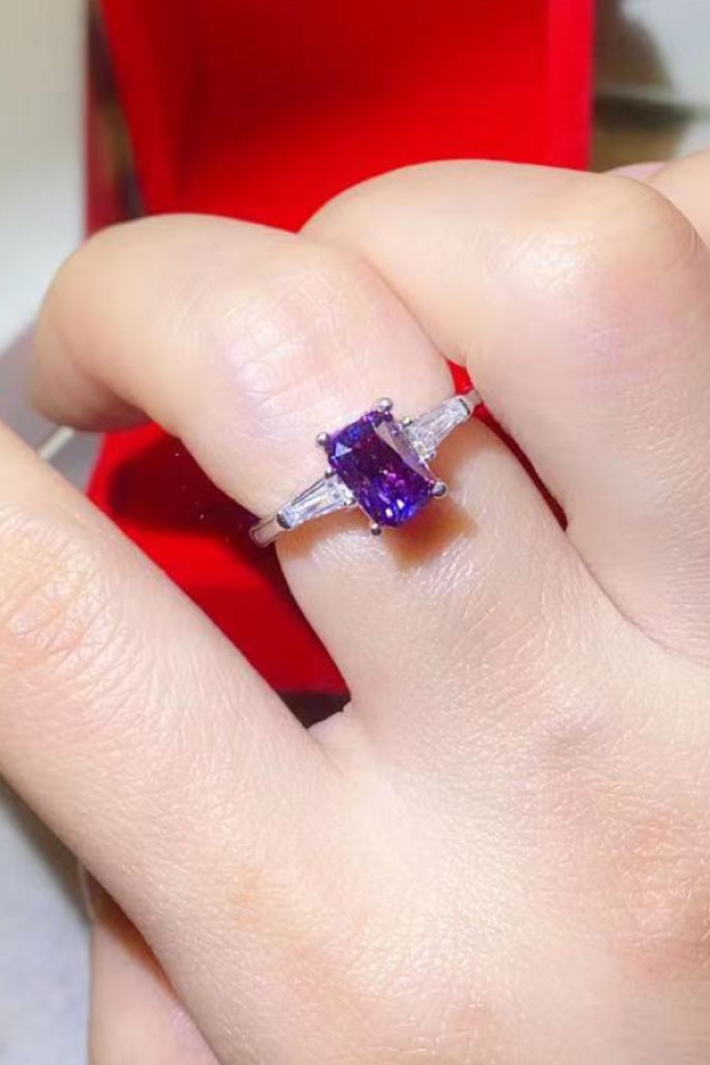 1 Carat Moissanite Platinum-Plated Rectangle Ring in Purple - Razmas Shop
