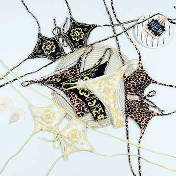 Leopard print chinese style swimsuit