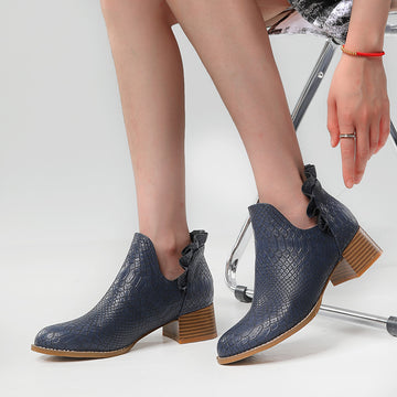 Snakeskin Boots Autumn and Winter New Large Women's Boots Round Toe Heavy Heel Martin Boots