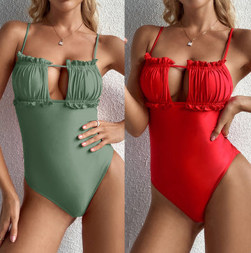 Ladies One Piece Swimsuit Drawstring