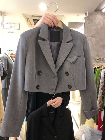 Temperament Lapel Double-breasted Short Blazer