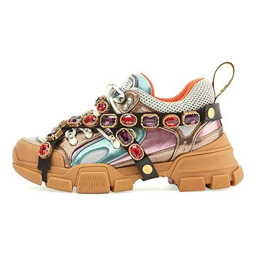 Trainers Rhinestone Sneakers Women Platform Thick Sole Muffin Flats Diamond Elevator Creepers Shoes High Quality Mesh Crystal