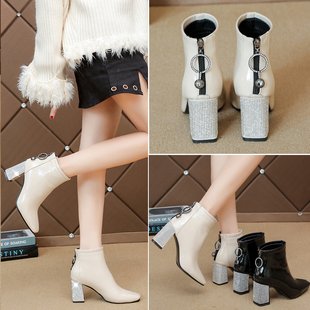 Versatile rhinestone square heel boot