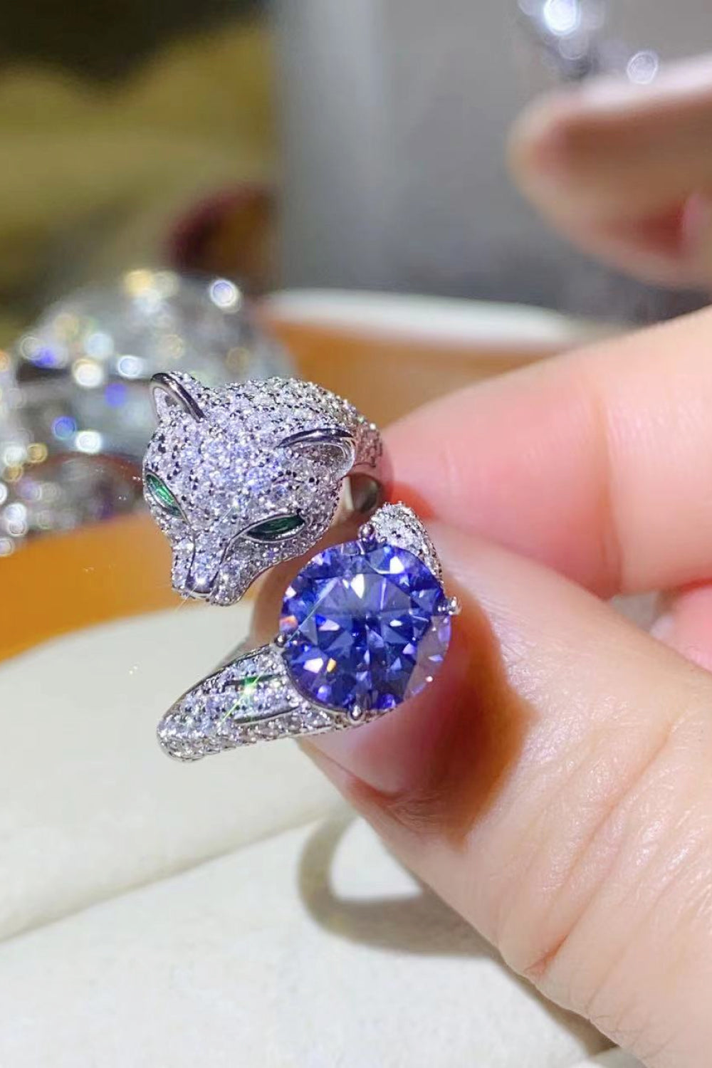 2 Carat Moissanite Adjustable Animal Bypass Ring - razmas Shop