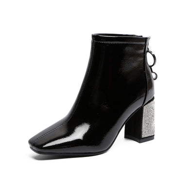 Versatile rhinestone square heel boot