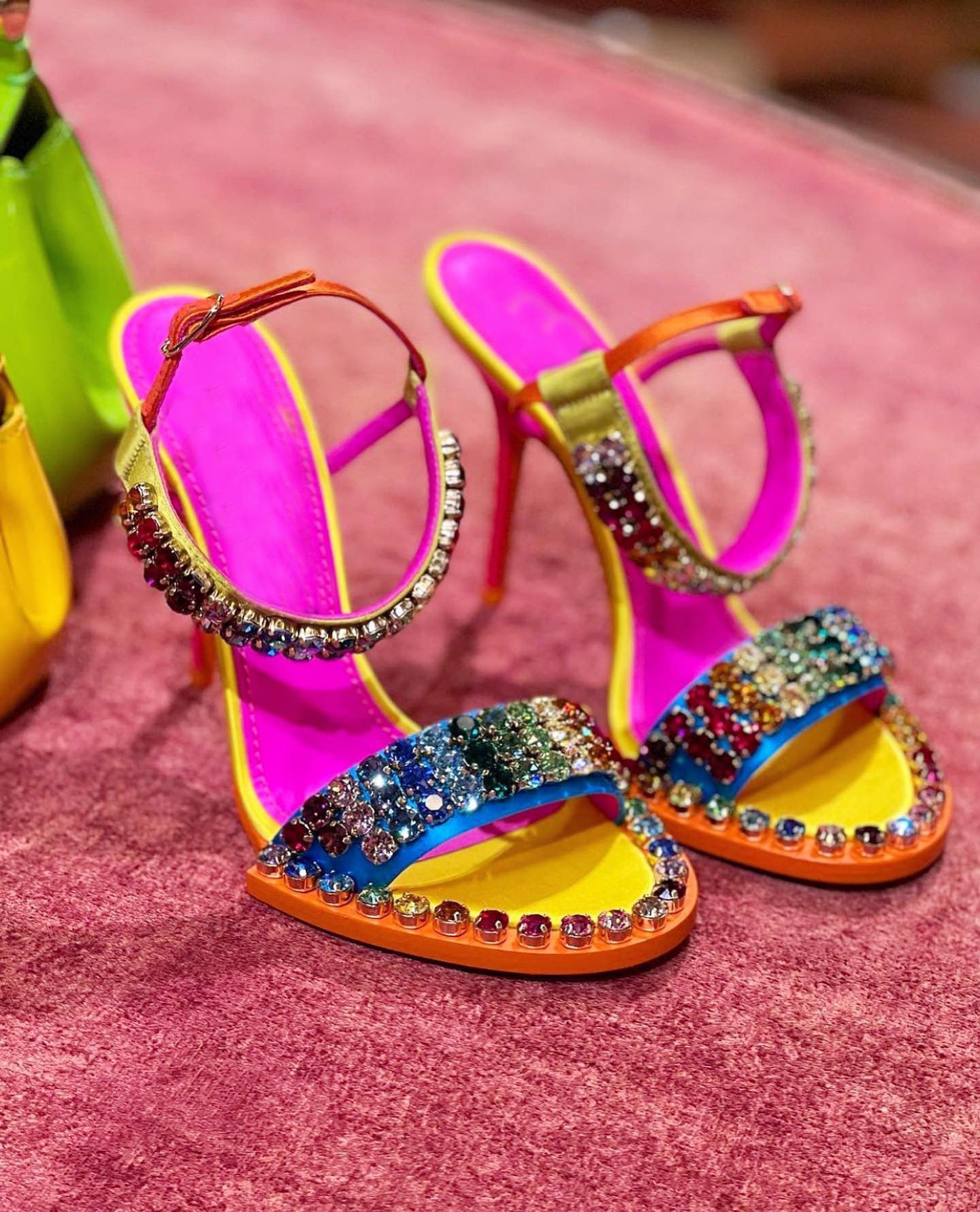 Newest Rhinestones High Heel Sandals Summer Open Toe Ankle Strap Dress Shoes Colorful Stones Wedding Heels