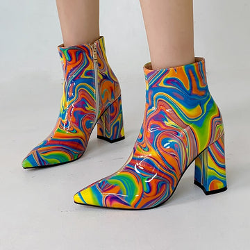 Women's New High-Heeled Autumn And Winter Thick Heel Pointed Toe Patent Leather Martin Boots
