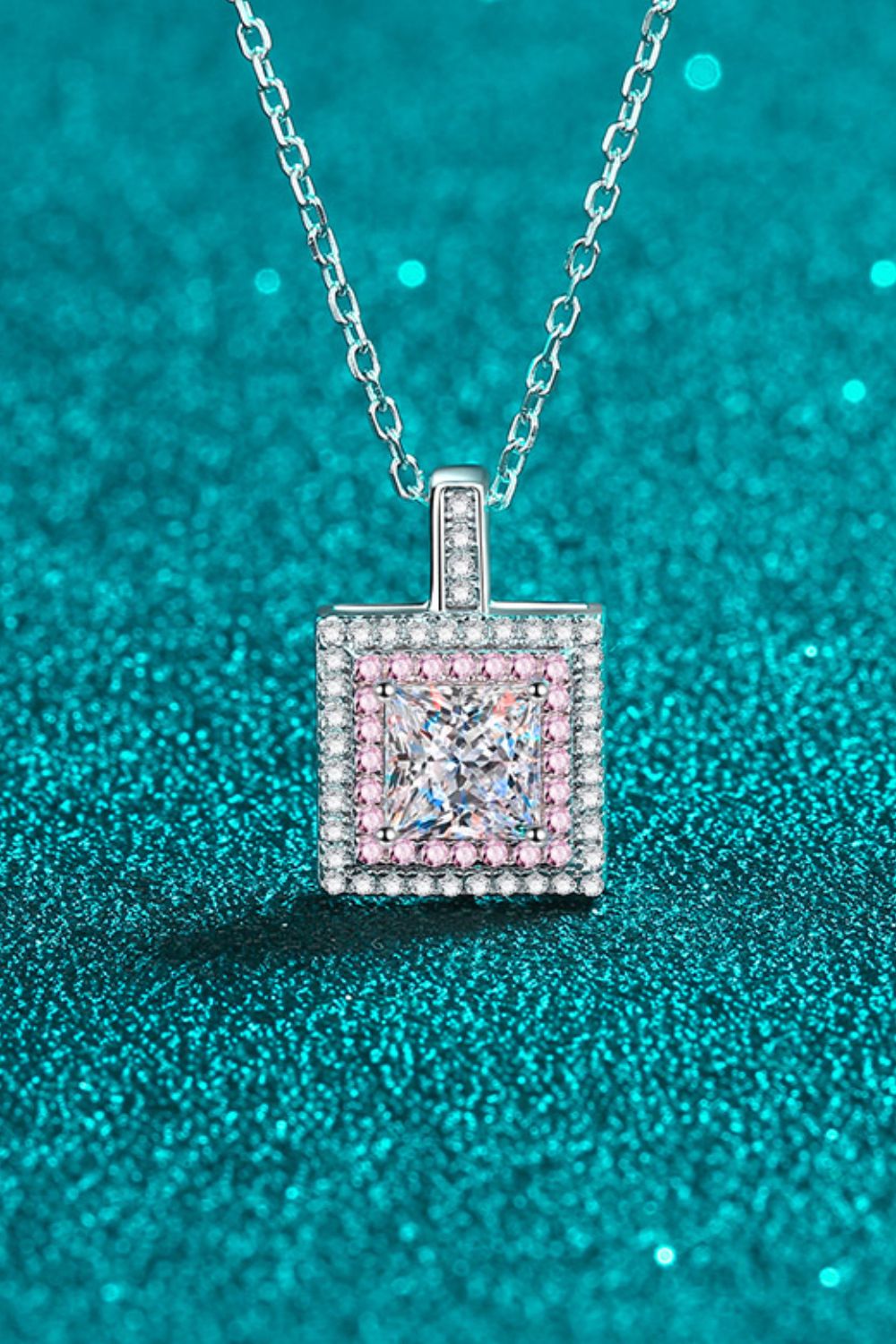 1 Carat Moissanite Square Pendant Chain Necklace - Razmas Shop
