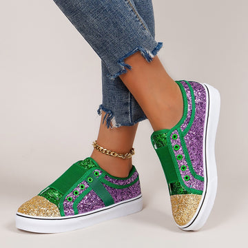 New Large Size Canvas Shoes Flat With Low-Top Shallow Mouth Colorful Casual Single Shoes Round Head Sequin Shoes