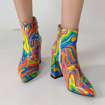 Women's New High-Heeled Autumn And Winter Thick Heel Pointed Toe Patent Leather Martin Boots