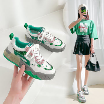 Sports Casual Women's Shoes Summer New Board Shoes All-Match Heightening Mesh Breathable White Shoes