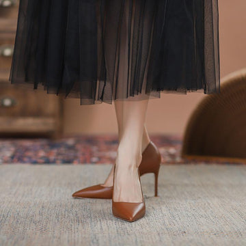 Tikicup Solid Khaki Brown Matte Women Pointed Toe Stiletto High Heels Slip On OL Dress Shoes Elegant Ladies Formal Pumps