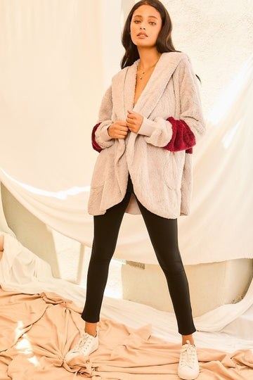 Long Sleeve Wool Hoodie Jacket With Pocket