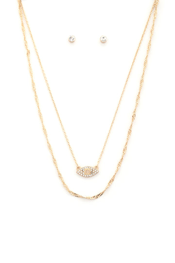 Eye Charm Rhinestone Layered Necklace