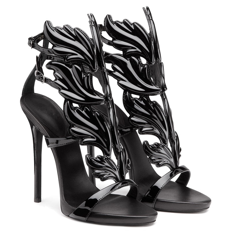Leather Sandals Women Gold Leaf Flame Gladiator Sandal Shoes Party Dress Shoe Woman Patent High Heel Sandals