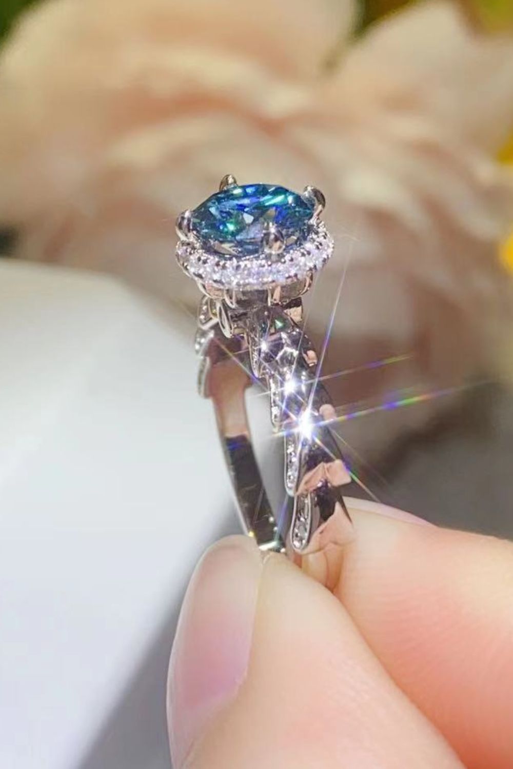 925 Sterling Silver 1 Carat Moissanite Cluster Ring - razmas Shop