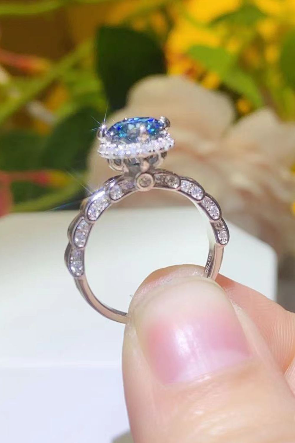 925 Sterling Silver 1 Carat Moissanite Cluster Ring - razmas Shop